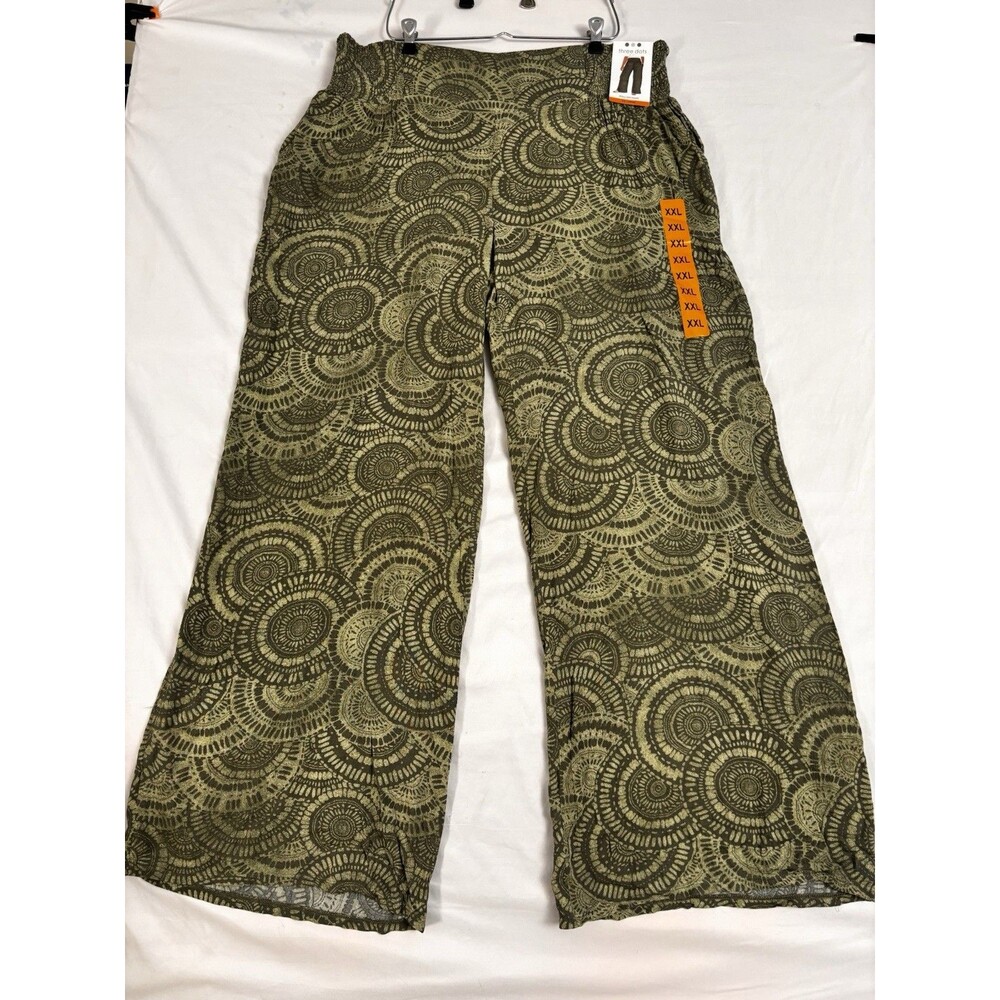 Three Dots Wide Leg Palazzo Pants Womens XXL Olive Boho Pull On Lounge NEW